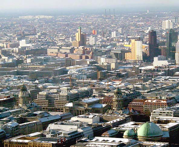 The Deutscher Dom and the Französischer Dom in a panorama taken from the Fernsehturm