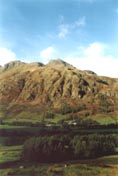The autumn afternoon sunlight on the Langdale Pikes