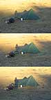 Trio of photos of my tent as the sun rises